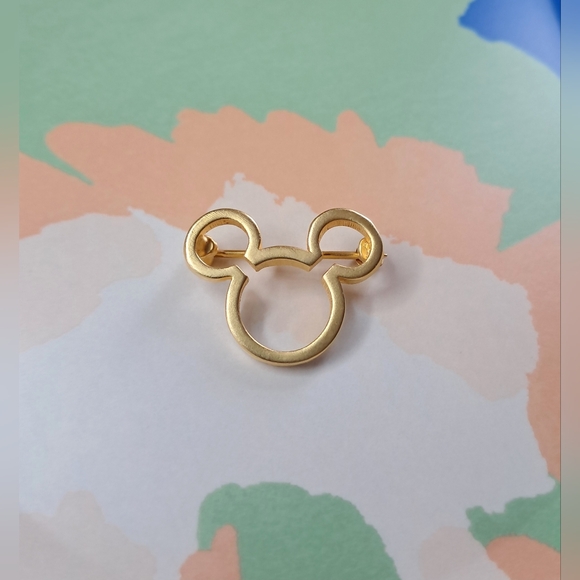 Disney Mickey Mouse Head Gold Plated Silouhette Brooch - Picture 2 of 4